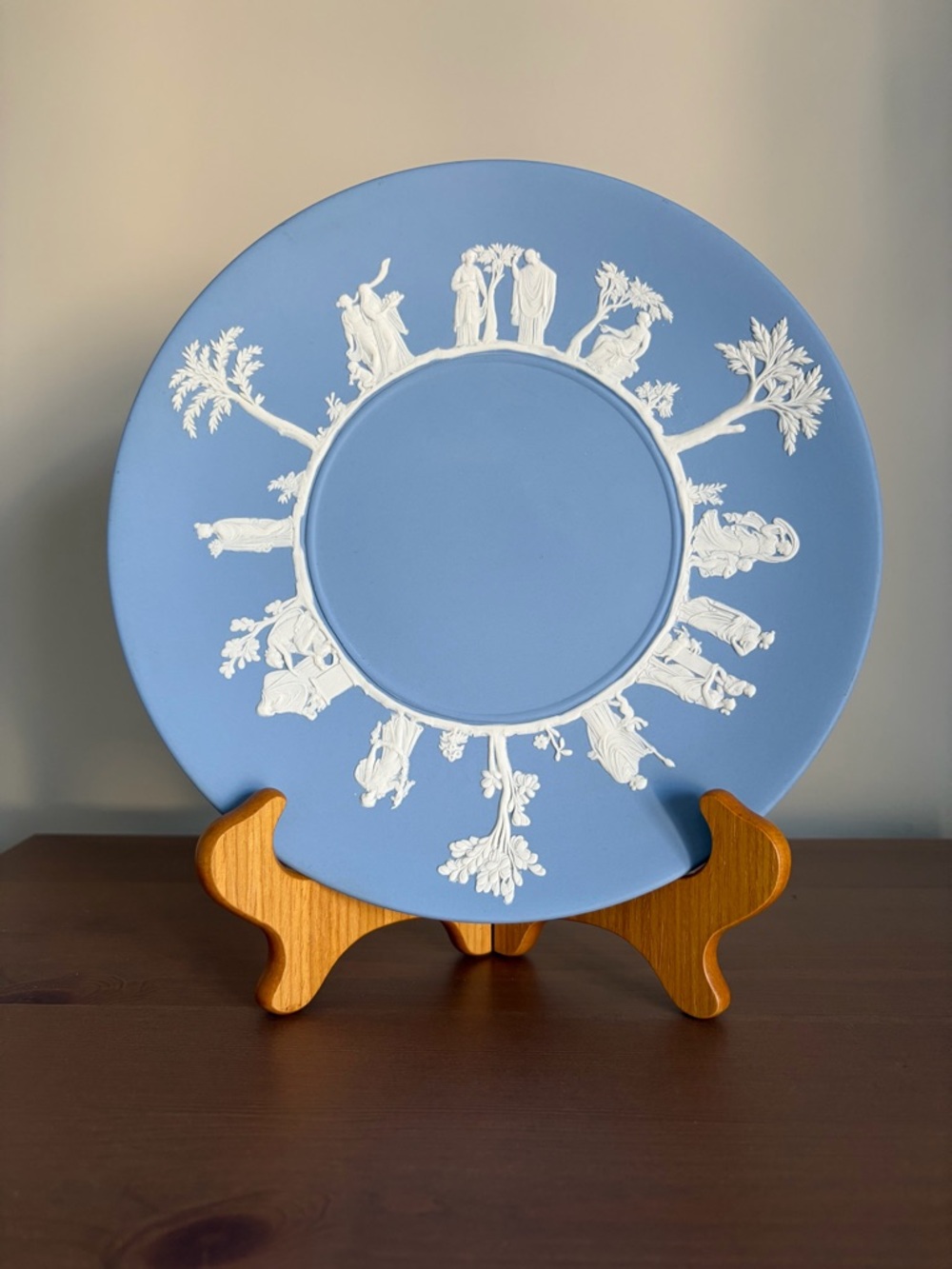 Blue Wedgwood Jasperware-Style Decorative Plate with White Relief